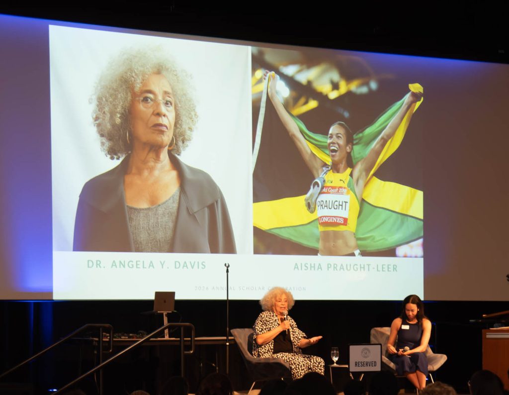 Annual Celebration in June at the University of Colorado, Colorado Springs, where scholar, activist, and author Angela Davis joined Sachs Foundation Board Member Aisha Praught-Leer, a two-time Olympian and Jamaican record holder, for a keynote conversation before scholars, families, and community supporters.